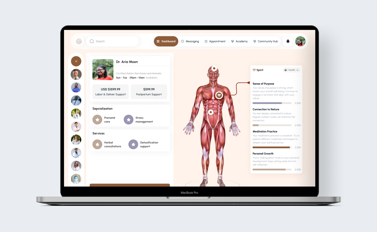 Mockups of main dashboard web app