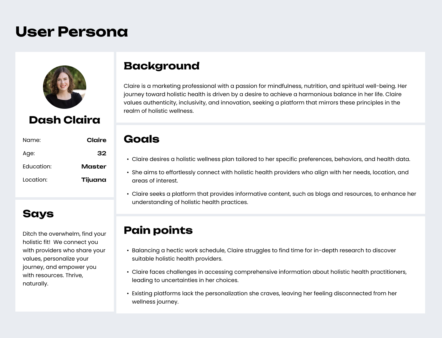 User persona for Swishvo case study