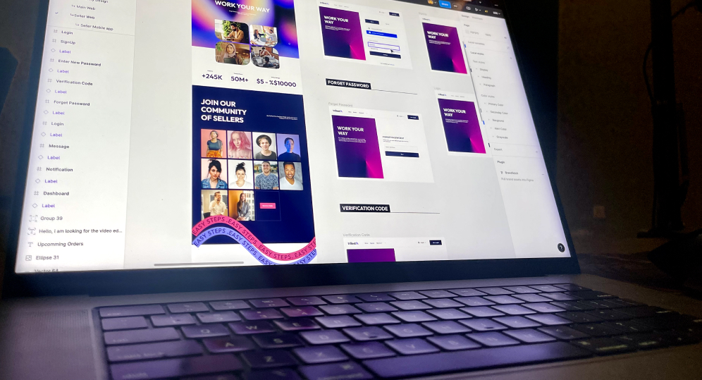 Laptop with Figma open for web design.
